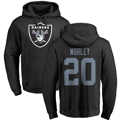 Men Oakland Raiders Black Daryl Worley Name and Number Logo NFL Football #20 Pullover Hoodie Sweatshirts